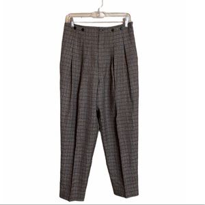 Vintage Tan Plaid Hi-Rise Pleated Tapered Leg Pants Size 4/6